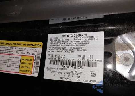 2021 Ford Mustang Ecoboost Fastback z USA, uszkodzony, nr VIN 1FA6P8TH2M5140233